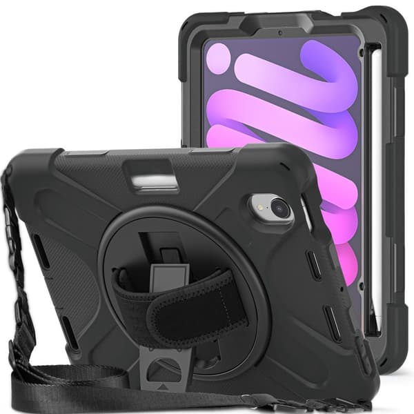 iPad Mini A17 Pro / 6th Gen  8.3"  Case with Kickstand & Shoulder Strap - Black