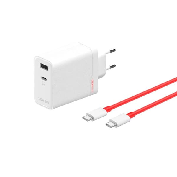 OnePlus SUPERVOOC GaN Wall Charger USB-C/USB-A 120W + USB-C Cable - White/Red