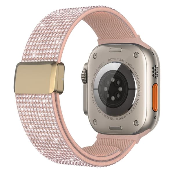 Apple Watch 49/46/44/42mm Nylon Watch Strap with Rhinestones - Pink