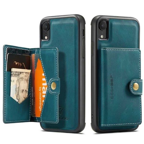 JEEHOOD iPhone XR Wallet Case with Detachable Magnetic Kickstand – Green