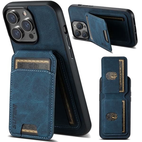 SUTENI iPhone 11 Pro Max Kickstand Wallet Case – Blue