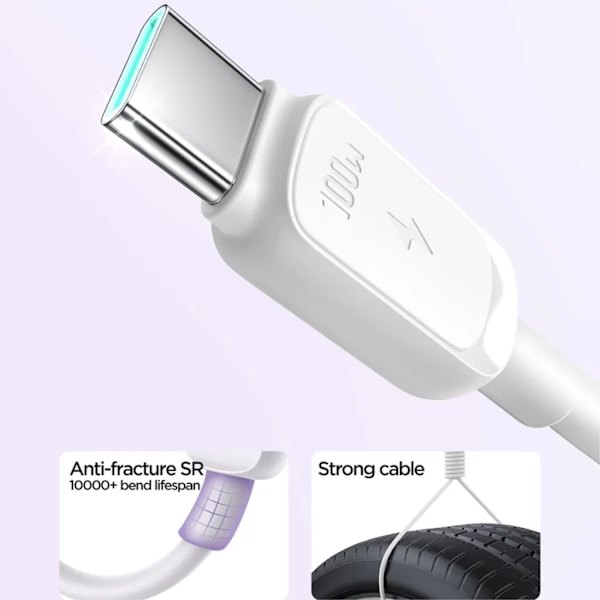 SiGN USB-C till USB-C Kabel 100W, 3m - Vit