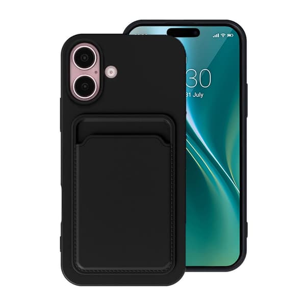 iPhone 16 Plus Silicone Mobile Case with Card Holder - Black