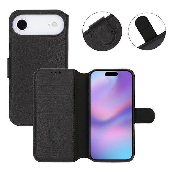 Rvelon Wallet Case Genuine Leather for iPhone Air - Black