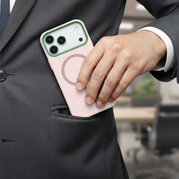 Silicone Mobile Case with Camera Metal Frame for iPhone 17 Pro Max - Pink