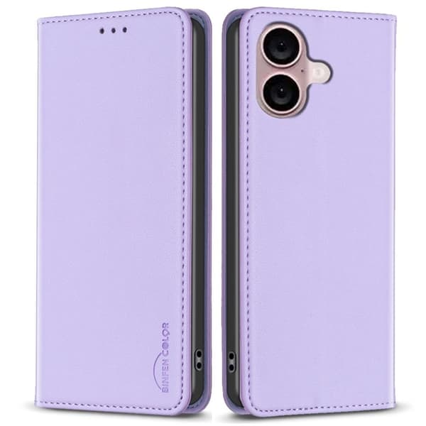 BINFEN COLOR iPhone 16 Plus Wallet Cover Magnetic Closure – Purple