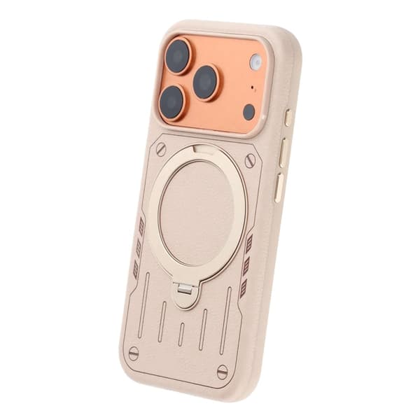 Mecha-Style Litchi Grain 360 Rotating Stand Phone Case For iPhone 17 Pro Max/18 Pro Max Off-White