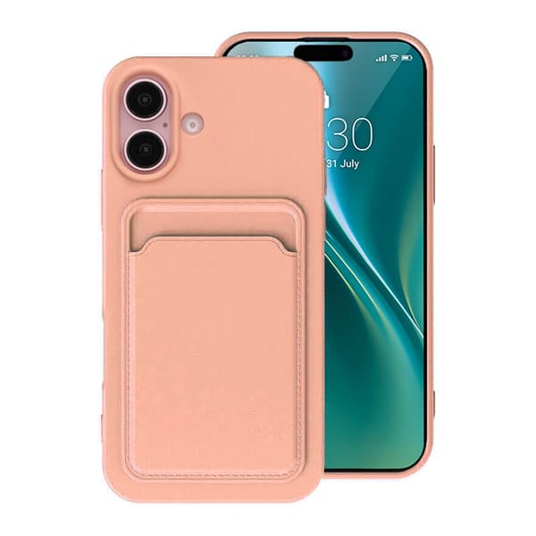Mobile Case iPhone 16 Silicone with Card Holder - Pink