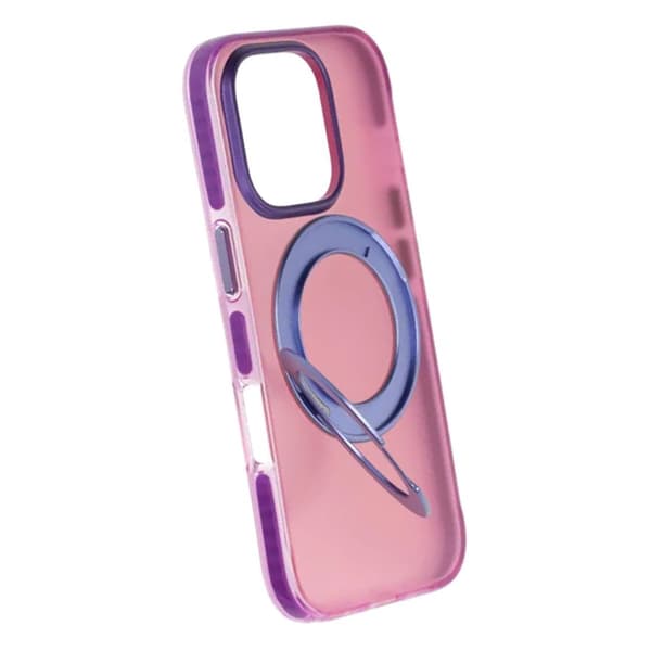 Stöttåligt skal med roterbart stativ för iPhone 16 Pro - Rosa-lila