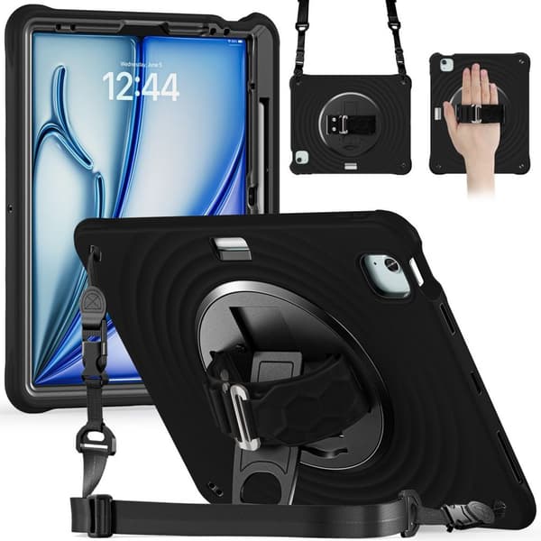 iPad Air 13" / Pro 12.9" Case with Kickstand & Shoulder Strap - Black