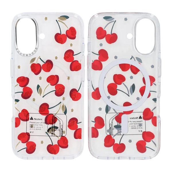 Sparkling Rhinestone Magnetic Case For iPhone 16 Cherry Red
