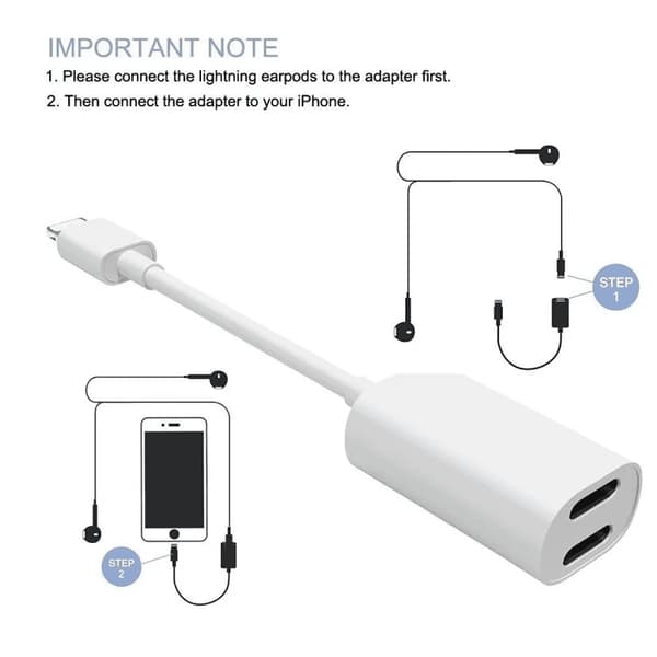 SiGN iPhone 7/7Plus Lightning Adapter för laddning & earpods, 5V, 1A, 10cm Svart