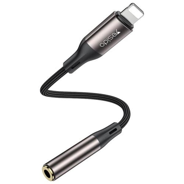 Yesido Lightning to 3.5 mm AUX Audio Adapter, 13cm – Black/gray