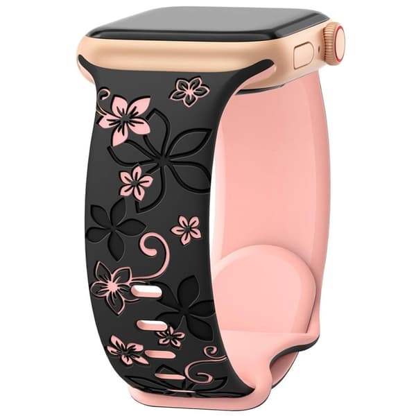 Apple Watch 38/40/41/42mm Silicone Watch Strap Flower Pattern - Black/Pink