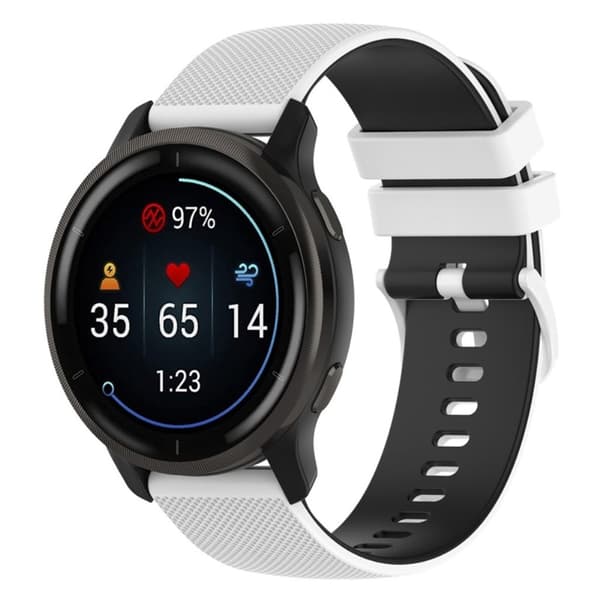Garmin Venu 2 / VivoActive 4 etc. Silicone Two-colored Watch Band - White/Black