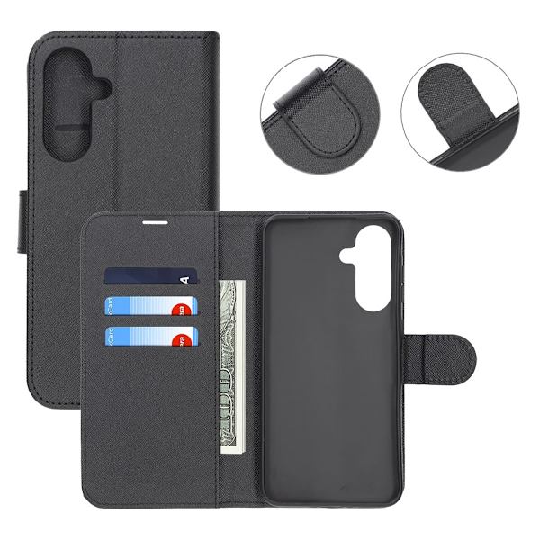 Flip Stand Leather Wallet Case For Samsung A56 Black