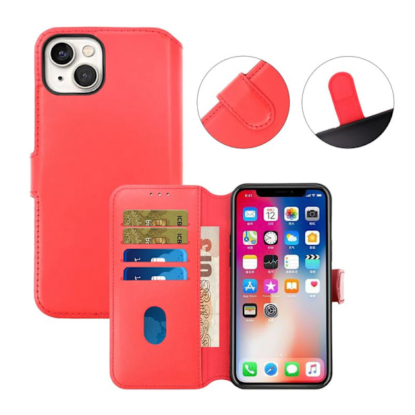 iPhone 15 Plus Plånboksfodral Läder Rvelon - Röd
