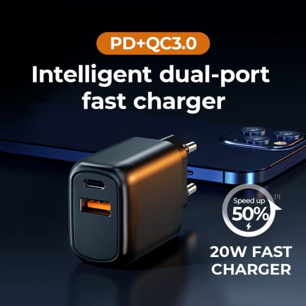 SiGN Snabbladdare USB & USB-C, PD & Q.C3.0, 3.5A, 20W - Vit Svart