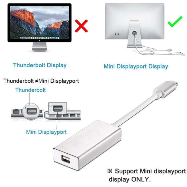 Adapter USB-C till Mini DisplayPort 12cm - Silver