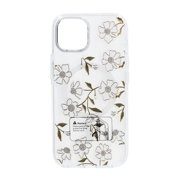 Case Magsafe for iPhone 15 - Transparent flowers and twigs