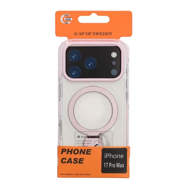 Magsafe Case for iPhone 17 Pro Max - Transparent pink with ring stand