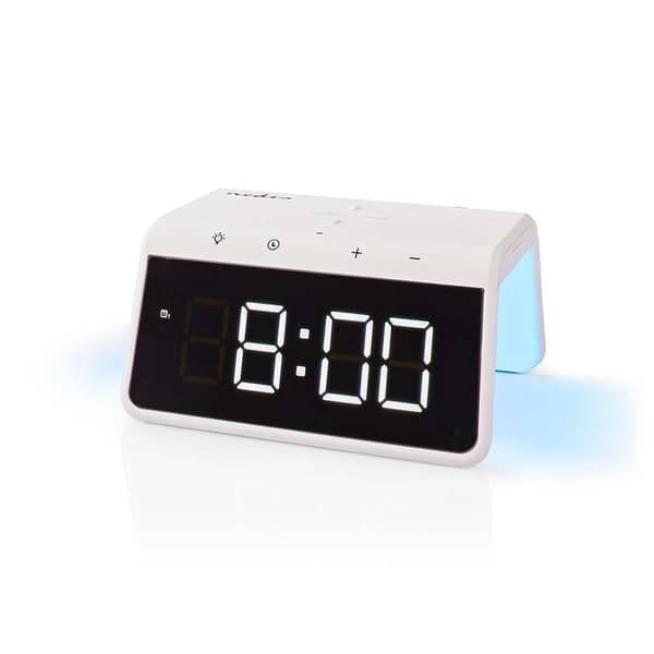 Nedis Wireless Charger with Alarm Clock & LED Display – 15W Qi Fast Charging – White