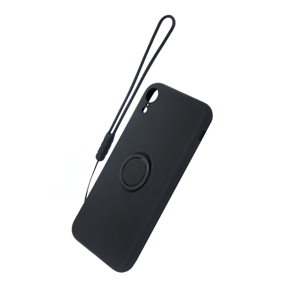iPhone XR Silikonskal med Ringhållare och Handrem - Svart