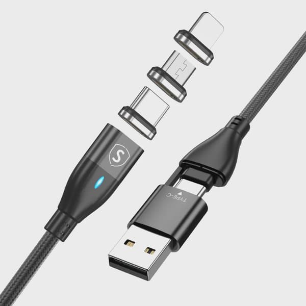 SiGN Magnetkabel 3-i-1 USB-C, Lightning, Micro-USB 2.4A, 1 m - Svart Svart