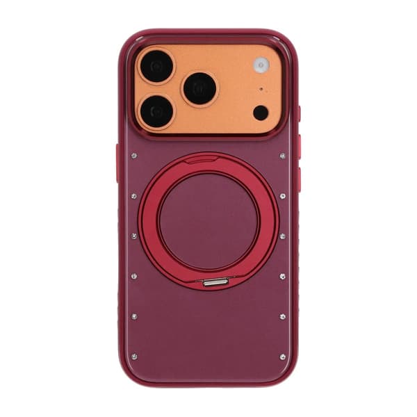 360° Rotatable Kickstand Rhinestone Magnetic Phone Case For iPhone 17 Pro Max/18 Pro Max Wine Red