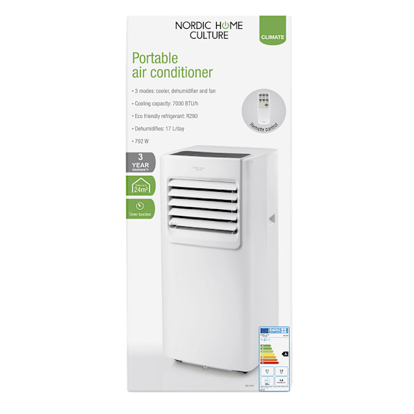 Nordic Home Portabel Luftkonditionering, 792W, 7000 BTU-h, Tre