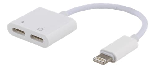 SiGN Adapter Lightning till 2x Lightning, 5V, 2A, 10cm - Ladda och Lyssna - Vit Svart