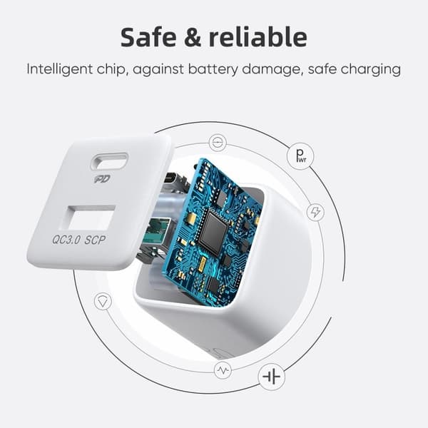 SiGN Mini Snabbladdare USB & USB-C, PD & Q.C3.0, 3A, 30W - Vit Svart