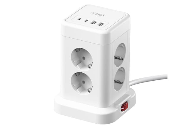 SiGN Desktop Power Strip 8-way + 2x USB-C/2x USB-A, 1.8m – White
