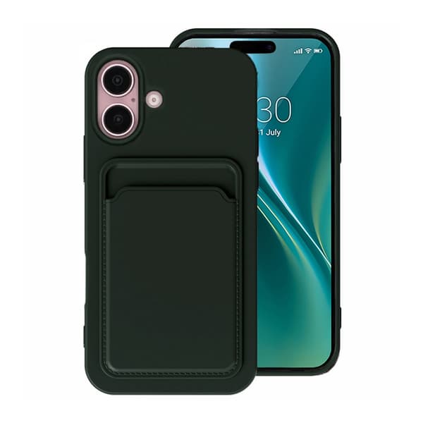 iPhone 16 Silicone Mobile Case with Card Holder - Military Green