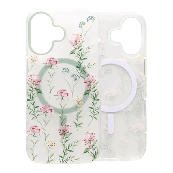 Matt MagSafe-skal med blommor för iPhone 17 - Grön-rosa