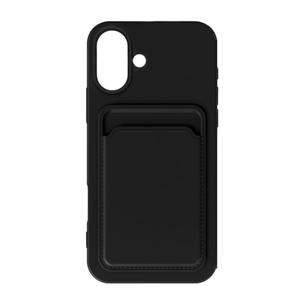 iPhone 16 Plus Silicone Mobile Case with Card Holder - Black