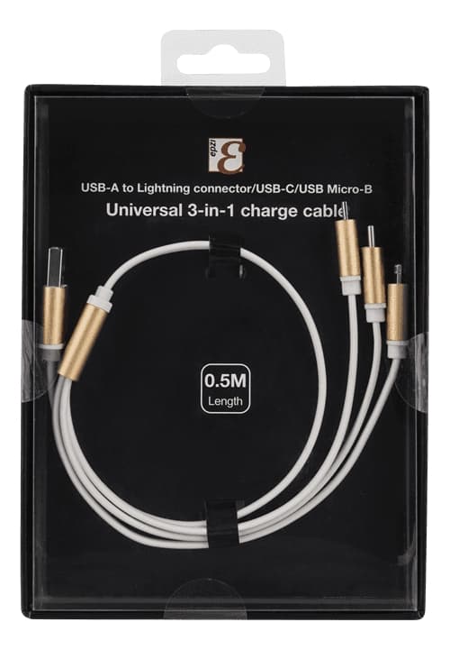 Epzi 3-i-1 Kabel Lightning/Micro/USB-C - 0,5 m - Guld Svart