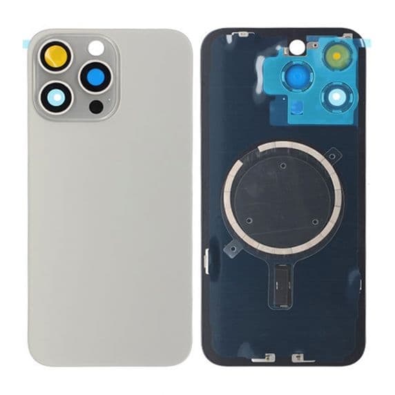 iPhone 15 Pro Max Baksida Glas med Magsafe Magnet med tejp - Titanium Svart