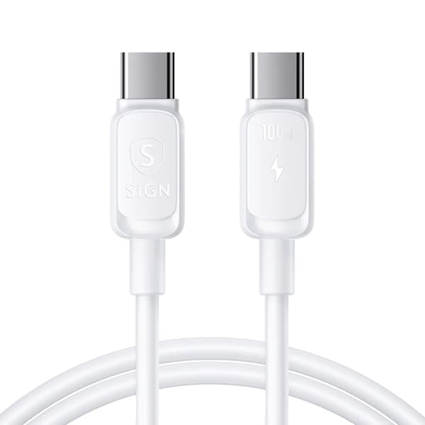 SiGN USB-C till USB-C Kabel 100W, 3m - Vit Svart