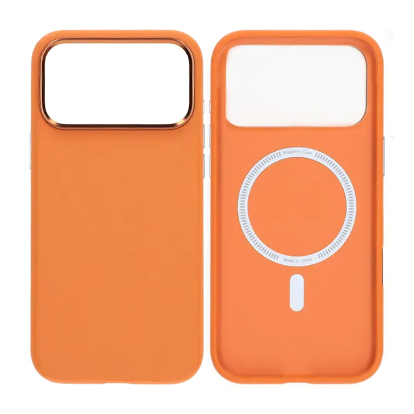 Mobile Case for iPhone 17 Pro Max - Camera Protection Orange PU Leather