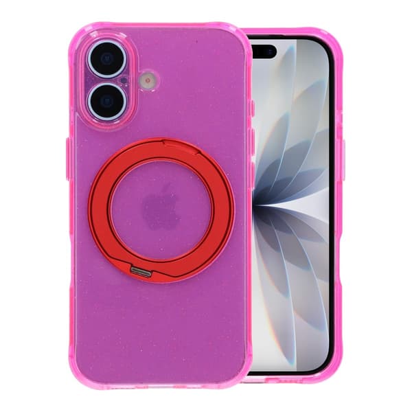 Magic Crystal Airbag Shockproof Magnetic Case with 360° Rotating Stand For iPhone 17 Rose Red