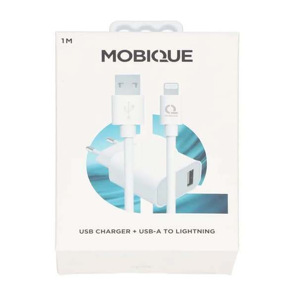 USB A to Lightning Cable + USB Charger 2.4A - White