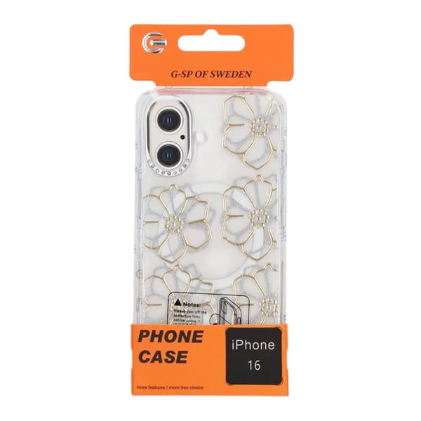 Mobile case Magsafe for iPhone 16 - Transparent with flowers