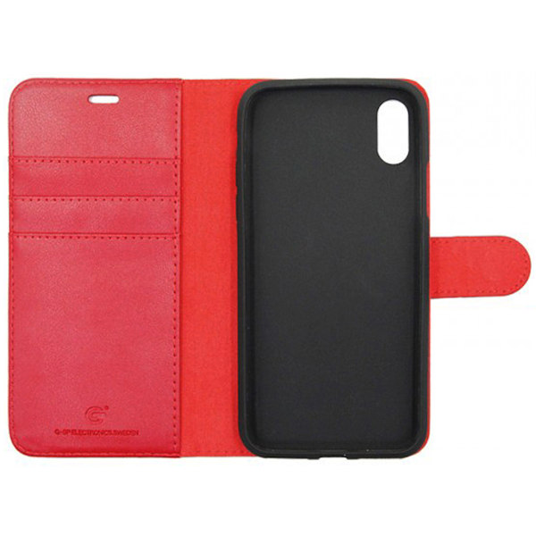 iPhone X/XS Plånboksfodral Magnet Läder med Stativ G-SP - Röd