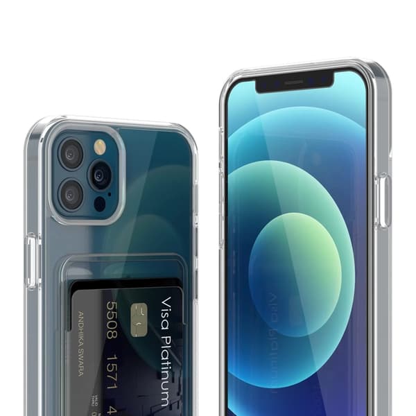 Rvelon Mobile Case Card Holder TPU for iPhone 12 and 12 Pro - Clear