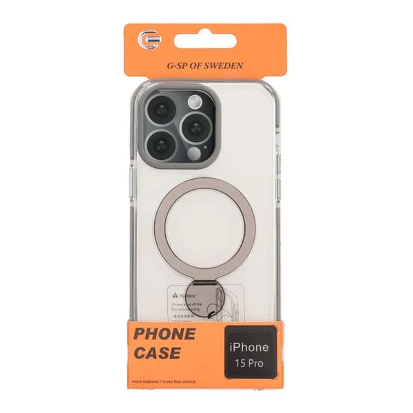 Case Magsafe for iPhone 15 Pro - Transparent gray with ring stand