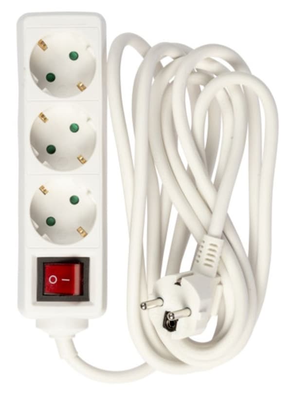 Power outlet 3-way connector with switch and earth, 3m