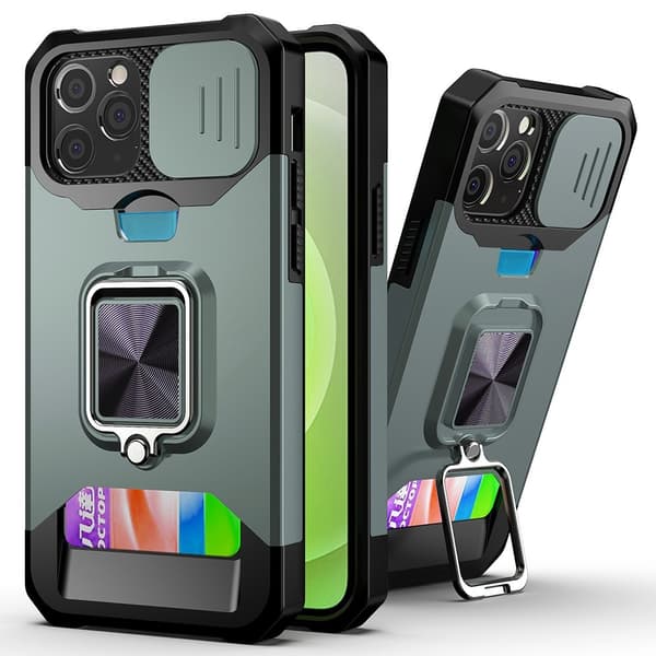 IPhone 12- 12 Pro case with card holder - Blackish Green