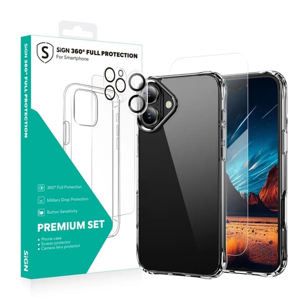 SiGN 360 Komplett Skyddspaket för iPhone 16 Svart