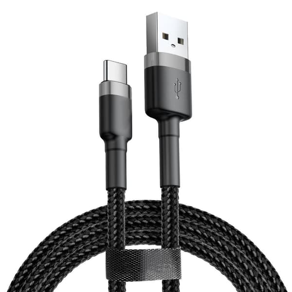 SiGN Cafule USB-A till USB-C Kabel Q.C 3.0, 18W, 2A, 3m - Grå/Svart Svart